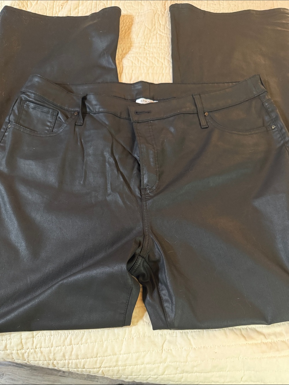 Chico's Black Coated Flared Jeans SZ 3.5.  (18)
